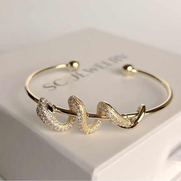 14K Gold Plated Snake Cuff Adjustable Bracelet Waterproof Jewelry - Picture 7 of 15